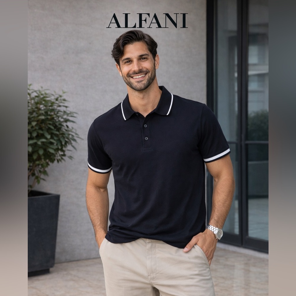 Alfani Black Polo Shirt Short Sleeve Cotton Blend B40